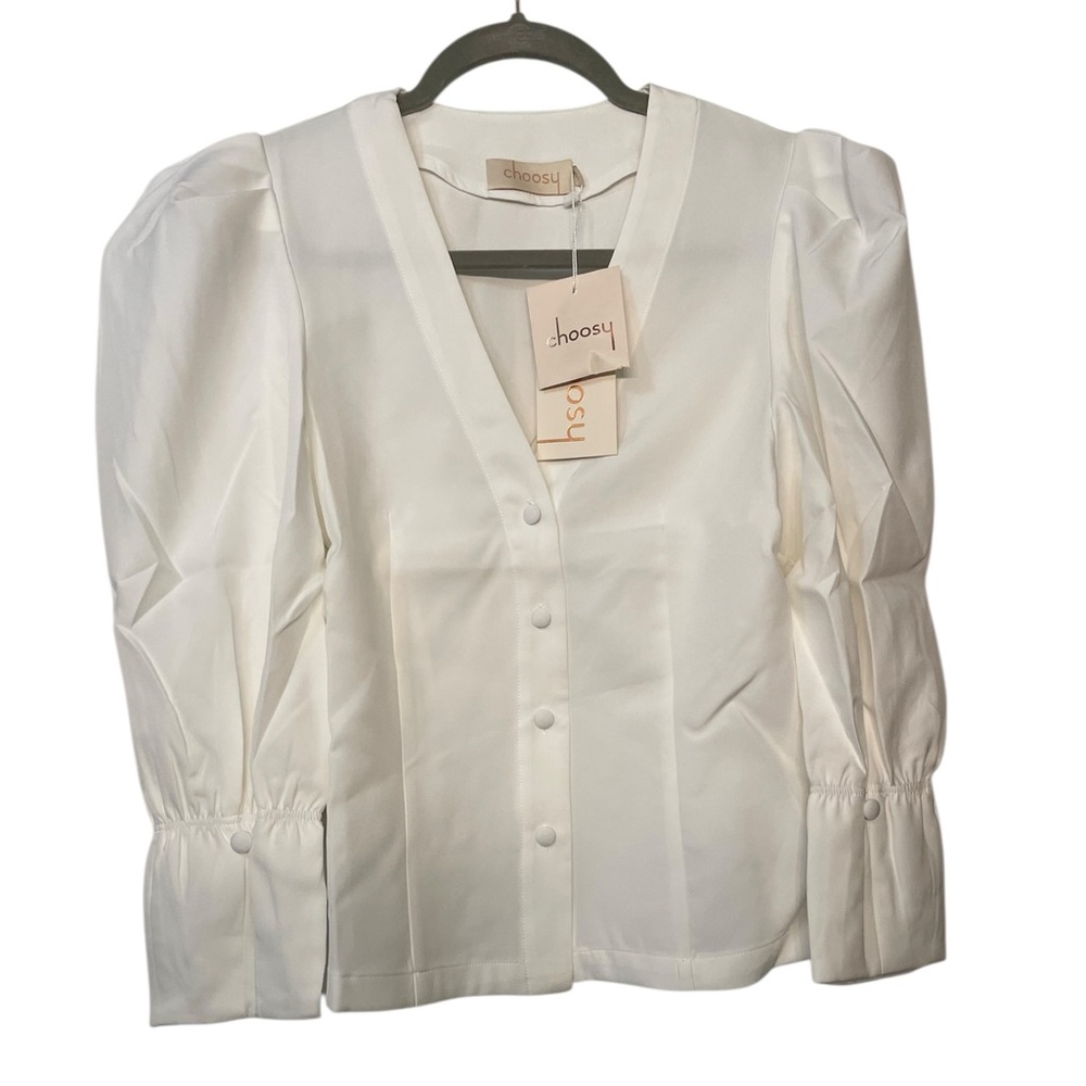 NWT Choosy Women's White Romy Button Up Blouse Size Small‎ Romantic and Feminine
